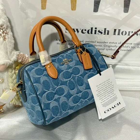 COACH Mini Rowan Crossbody Bag In Signature Denim - Picture 5 of 9